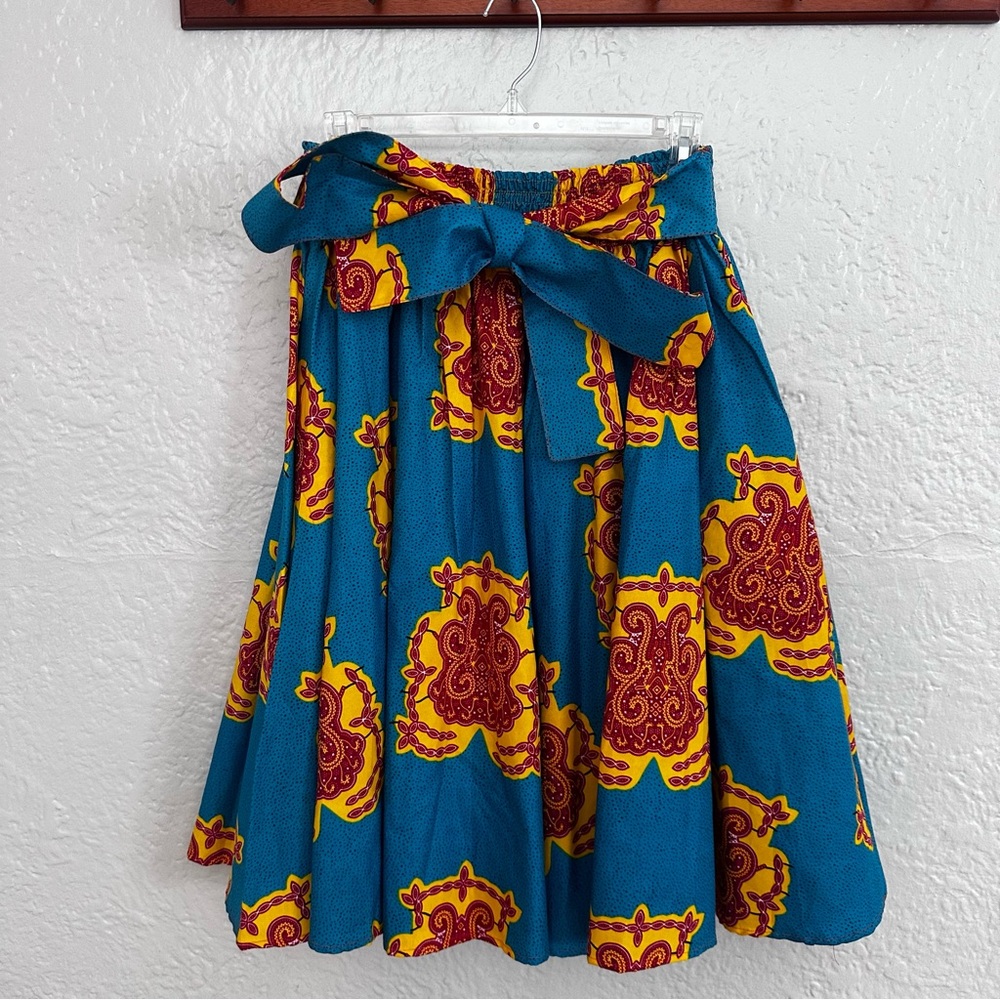African Print Skirt with Tie Belt